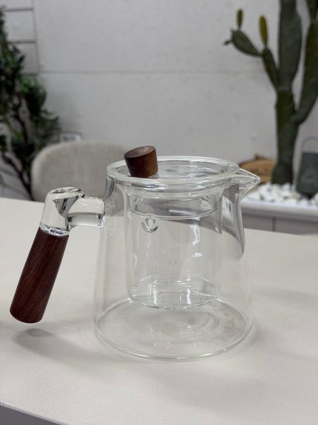 إبريق للأعشاب زجاج مع اضافة خشب الاكاسيا