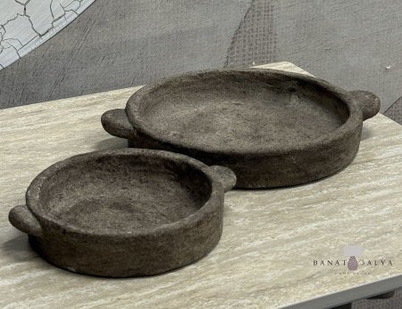 طقم صحون تقديم حجري غامق