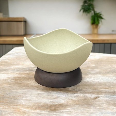 صحن حجر للتقديم مع رجل خشب أكاسيا حجم صغير