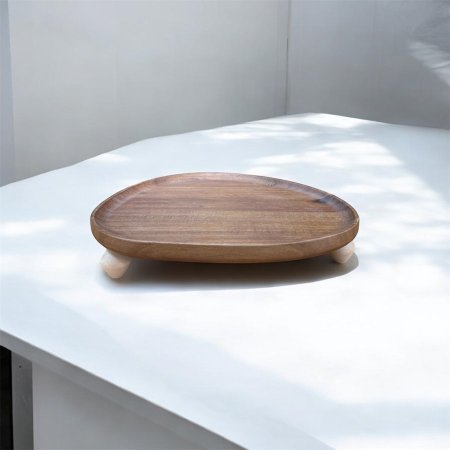 صحن تقديم خشب الأكاسيا مع أرجل