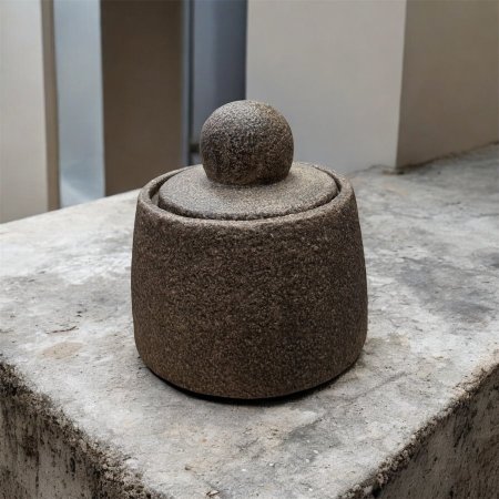 مضيفة حجر مع غطاء حجم كبير بني غامق