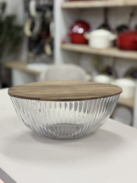 جاط زجاج حجم كبير مع غطاء خشب