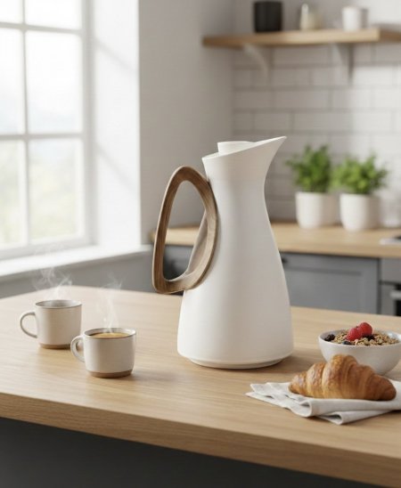 سخانة (تيرموس) اوفوايت 1 لتر يد خشبي