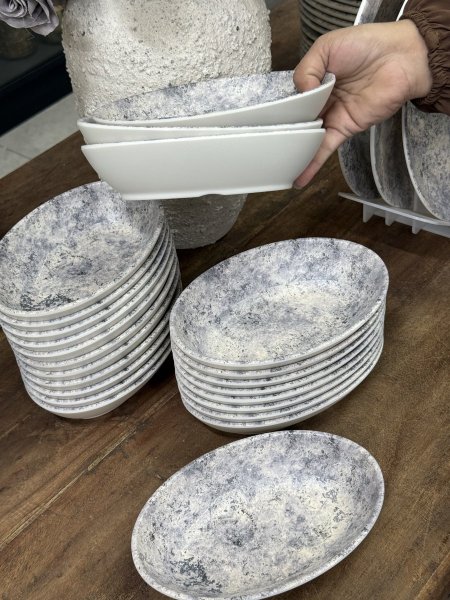 صحن ميلامين (عظم) بيضوي 4.5*13.5*20 צבע דמוי שיש