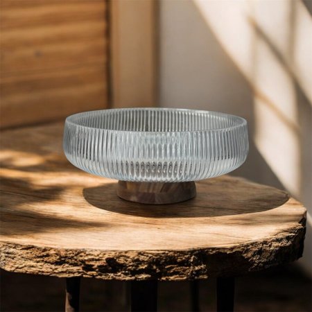 جاط مدور مقعر زجاج حجم كبير مع رجل خشب