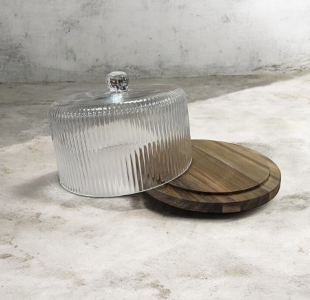 مضيفة خشب مع غطاء زجاج حجم كبير