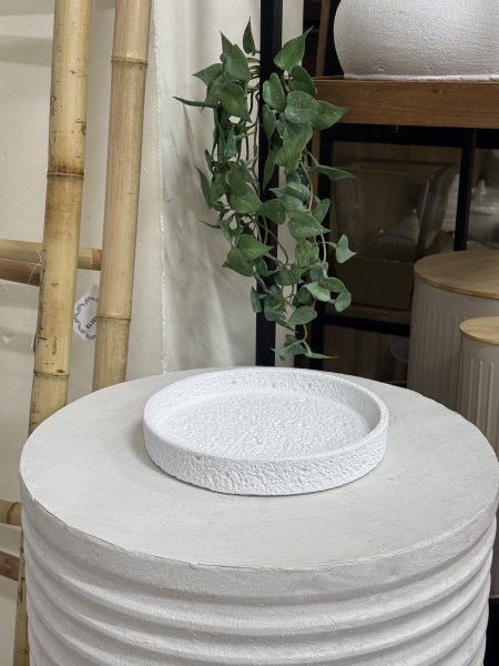 صينية ديكور دائرية منقشة حجر ابيض 20cm