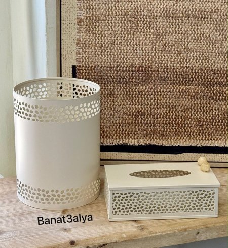سيت سطل وعلبة محارم معدن سكري بتصميم راقي
