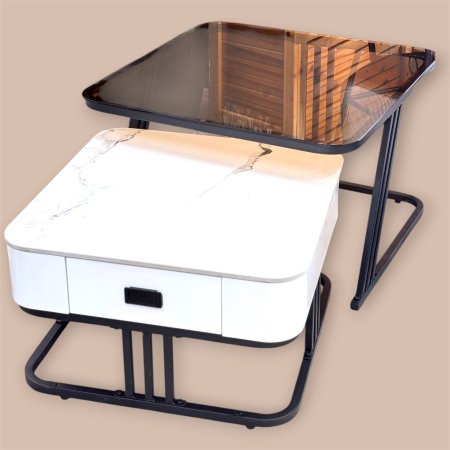 طقم طاولات صالون زجاج مع دمج الشايش